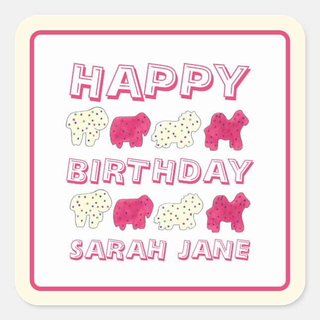 Frosted Circus Animal Cookies Pink White Sprinkles Square Sticker (Front)