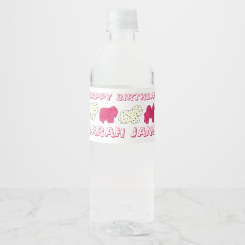 Frosted Circus Animal Cookies Pink White Sprinkles Water Bottle Label