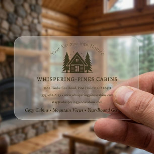 Frosted Clear Rustic Cabin Rental Business Cards