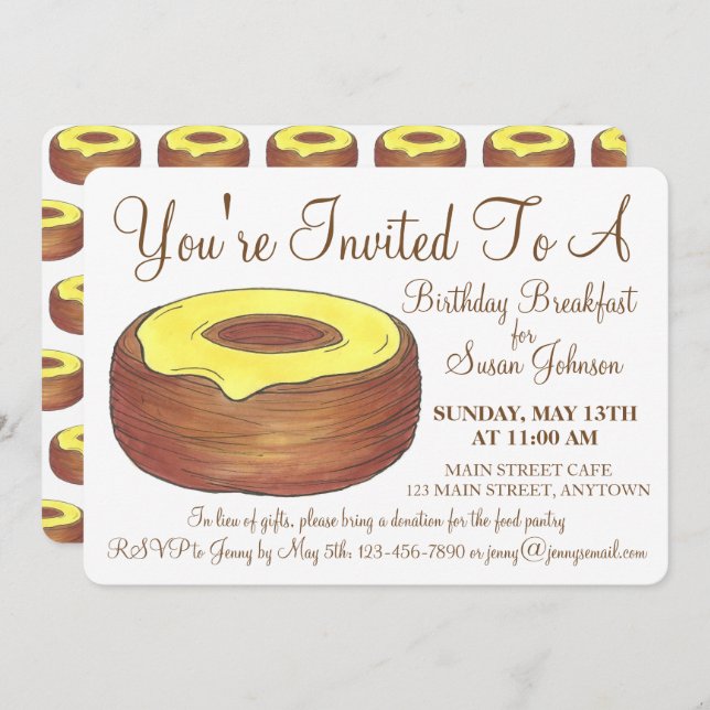 Frosted Croissant Donut Doughnut Breakfast Brunch Invitation (Front/Back)