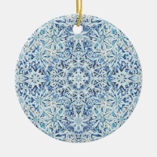 Frosted Crystal Bloom — Intricate Snowflake Design Ceramic Ornament (Front)
