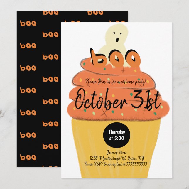 Frosted Cupcake Ghost Costume Halloween Party Invitation (Front/Back)