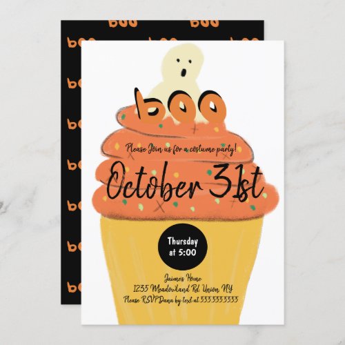 Frosted Cupcake Ghost Costume Halloween Party Invitation