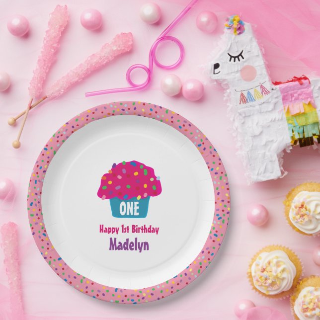Frosted Cupcakes Rainbow Sprinkle Baking Design Paper Plates (Party)