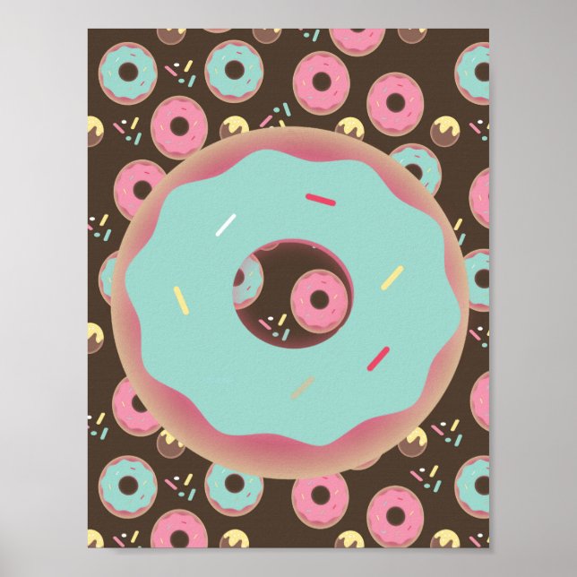 Frosted Donut 3D Sprinkles Wall Art Teal Poster (Front)