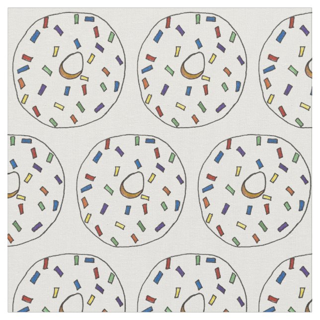Frosted Donut Rainbow Sprinkles Doughnuts Food Fabric (Close Up)