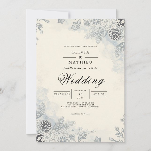 Frosted Evergreen Arch Wedding Invitation (Front)