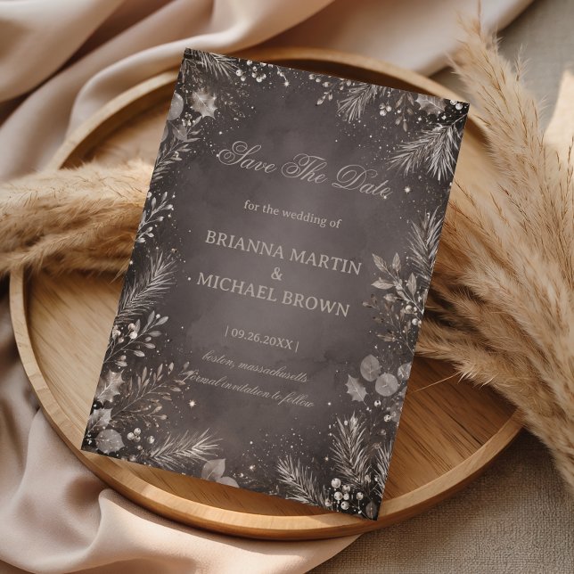 Frosted Evergreens Beneath Silver Save The Date (Creator Uploaded)