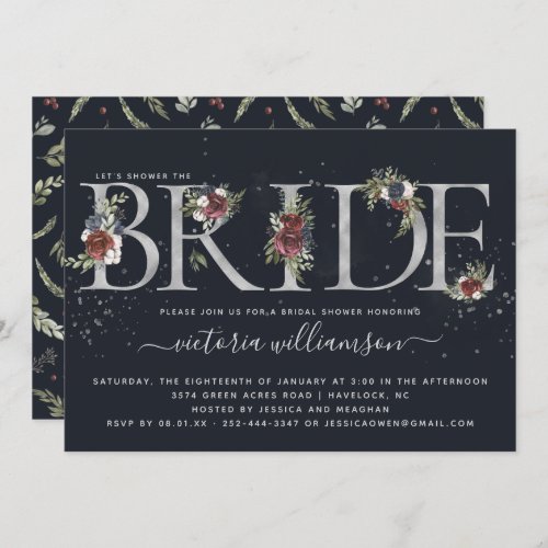 Frosted Floral Silver Winter Bridal Shower Invitation