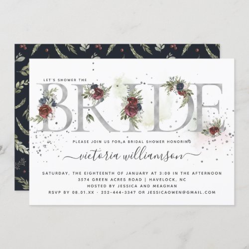 Frosted Floral Silver Winter Bridal Shower Invitation