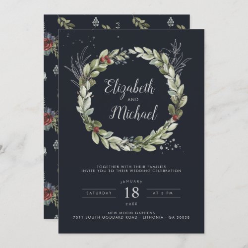 Frosted Florals  Winter Botanical Wedding Invitation