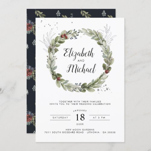 Frosted Florals  Winter Botanical Wedding Invitation