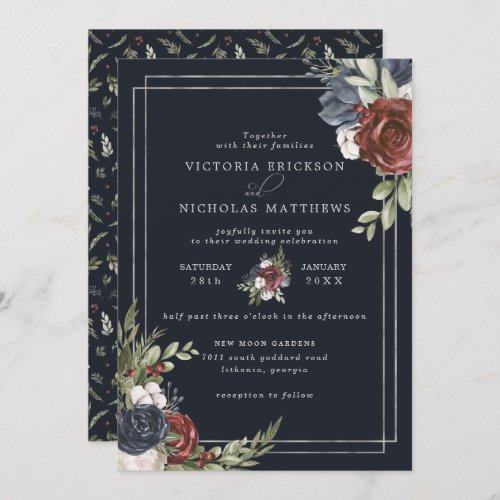 Frosted Florals  Winter Botanical Wedding Invitation