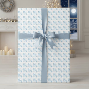 Frosted Flurries Blue Snowflake Wrapping Paper