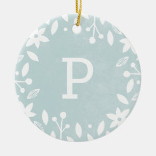 Frosted Foliage Ceramic Ornament - Aqua