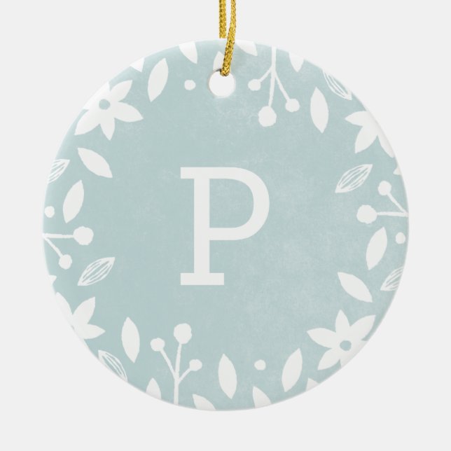 Frosted Foliage Ceramic Ornament - Aqua (Front)
