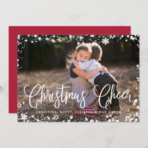 Frosted Frame  Christmas Cheer Horizontal Photo Holiday Card