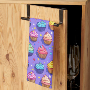 Frosted Fun Cupcake Pattern: Whimsical Bakery  Kitchen Towel