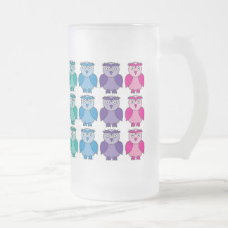 Frosted Glass - Cute Rainbow Owl Pattern Beer Mug