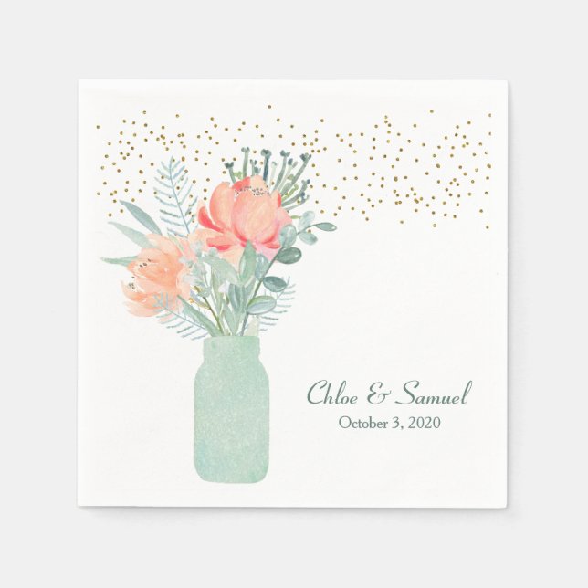 Frosted Glass Mason Jar Wedding Paper Napkins (Front)