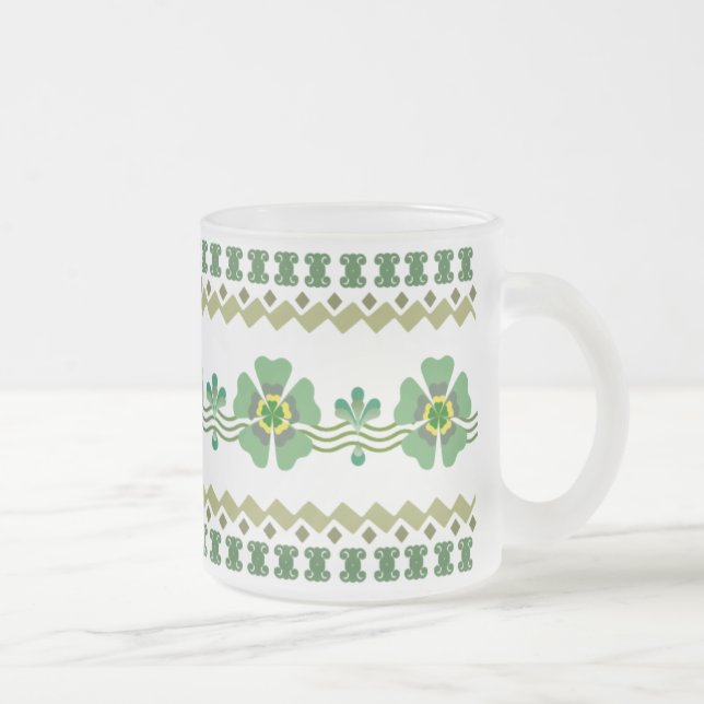 Frosted Glass Mug - Retro Green Flower (Right)