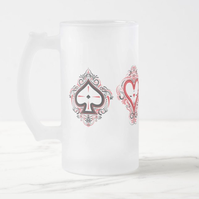Frosted Glass Mug — Spades/Hearts/Clubs/Diamonds (Left)