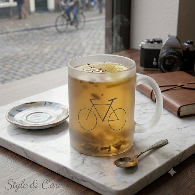 Frosted Glass Mug with Clean Bicycle Design (Frosted Glass Mug with Clean Bicycle Design)