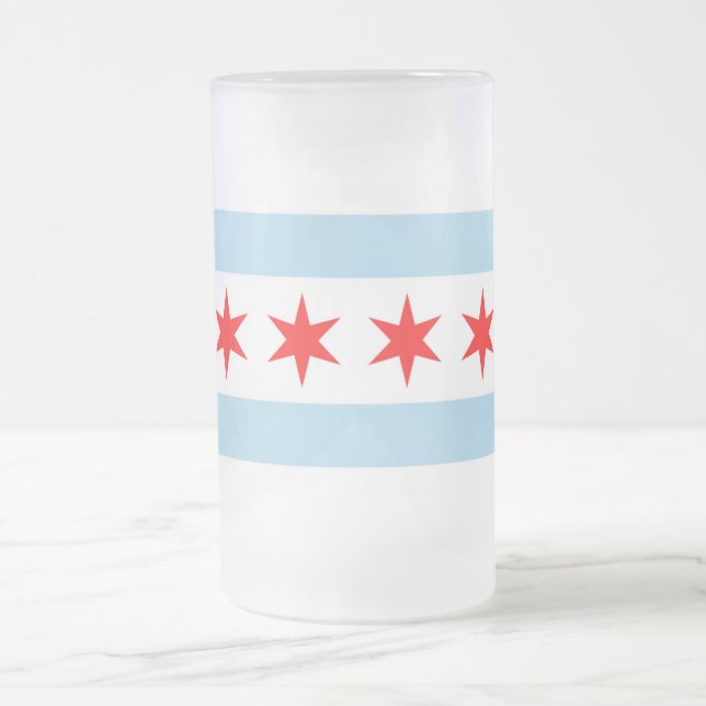 Frosted Glass Mug with flag of Chicago, USA (Center)