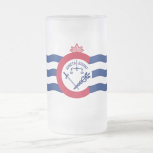 Frosted Glass Mug with flag of Cincinnati, USA