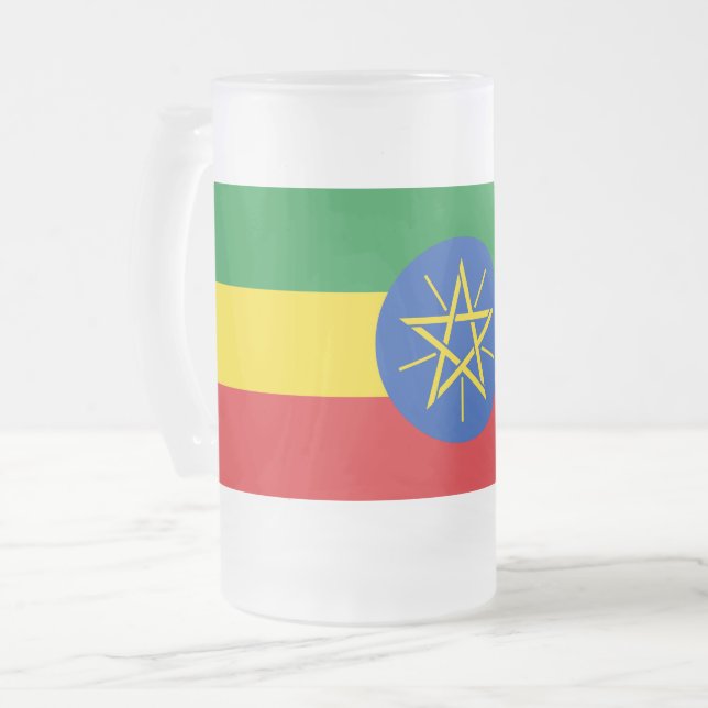 Frosted Glass Mug with flag of Ethiopia (Front Left)