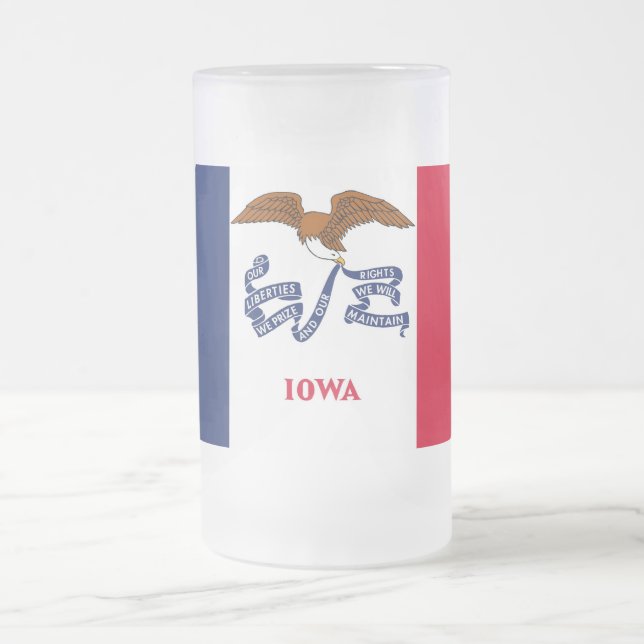 Frosted Glass Mug with flag of Iowa, USA (Center)