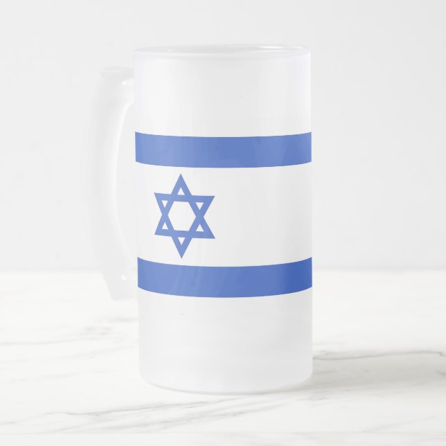 Frosted Glass Mug with flag of Israel (Front Left)