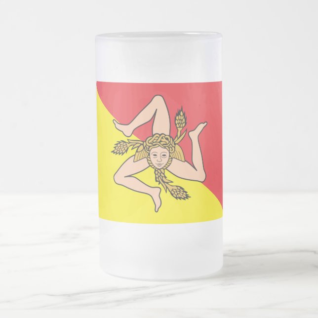 Frosted Glass Mug with flag of Sicily, Italy (Center)