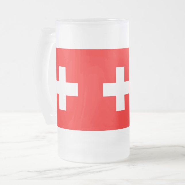 Frosted Glass Mug with flag of Switzerland (Front Left)
