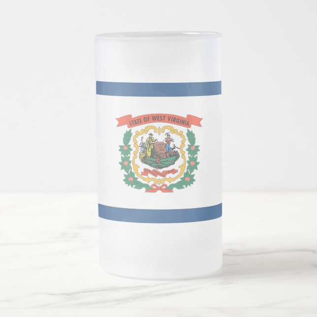 Frosted Glass Mug with flag of West Virginia State (Center)