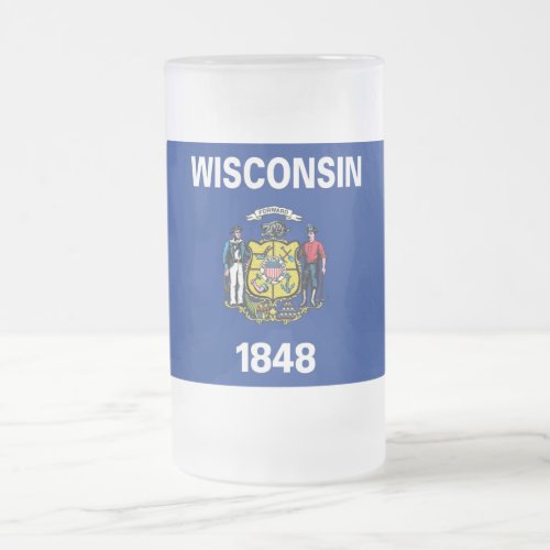 Frosted Glass Mug with flag of Wisconsin State