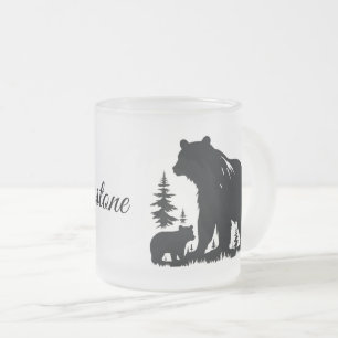 Frosted Glass Mug-Yellowstone Bear Frosted Glass Coffee Mug