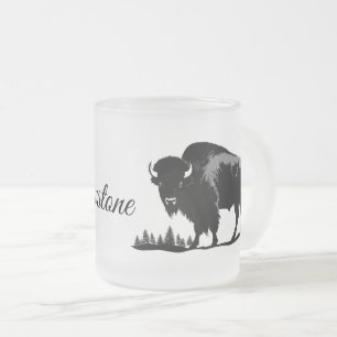 Frosted Glass Mug-Yellowstone Buffalo Frosted Glass Coffee Mug
