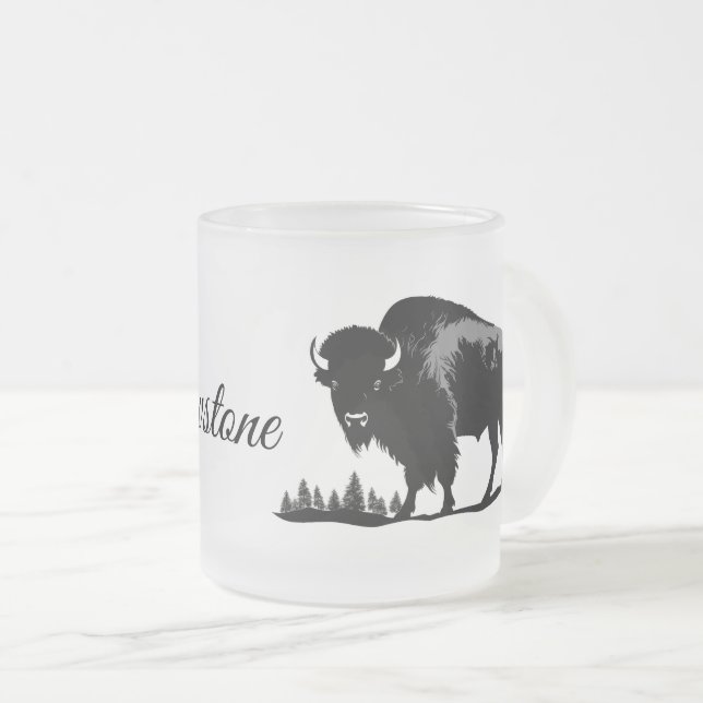 Frosted Glass Mug-Yellowstone Buffalo Frosted Glass Coffee Mug (Front Right)