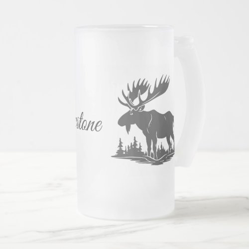 Frosted Glass Mug_Yellowstone Moose Frosted Glass Beer Mug