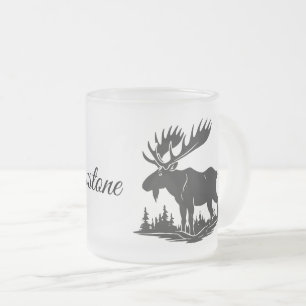 Frosted Glass Mug-Yellowstone Moose Frosted Glass Coffee Mug