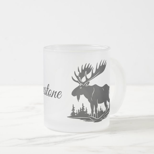 Frosted Glass Mug-Yellowstone Moose Frosted Glass Coffee Mug (Front Right)