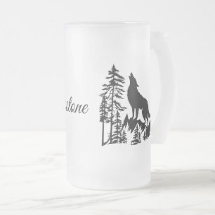 Frosted Glass Mug-Yellowstone Wolf Beer Mug