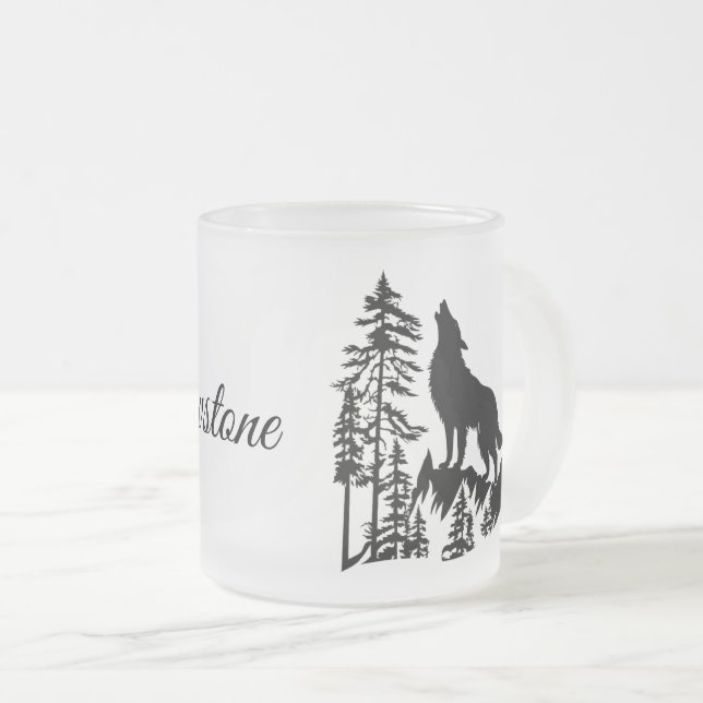 Frosted Glass Mug-Yellowstone Wolf Coffee Mug (Front Right)