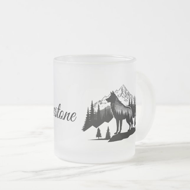 Frosted Glass Mug-Yellowstone Wolf Coffee Mug (Front Right)