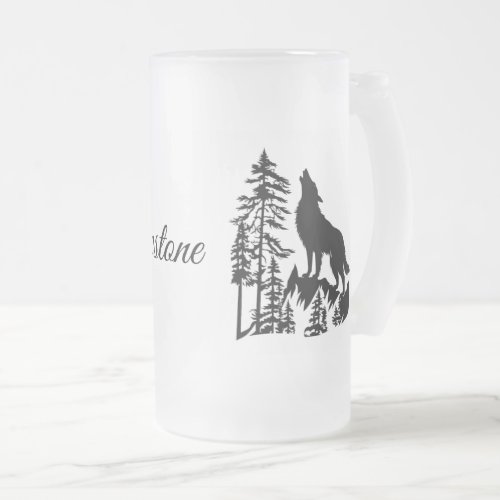 Frosted Glass Mug_Yellowstone Wolf Frosted Glass Beer Mug