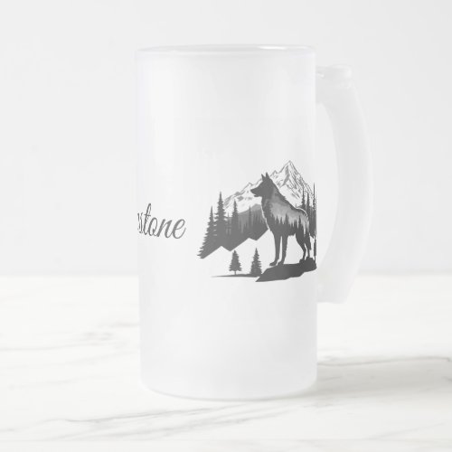 Frosted Glass Mug_Yellowstone Wolf Frosted Glass Beer Mug