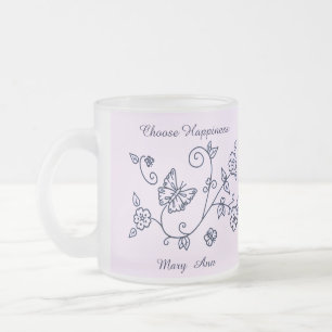 Frosted Glass Pink Butterfly Mug