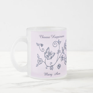 Frosted Glass Pink Butterfly Mug