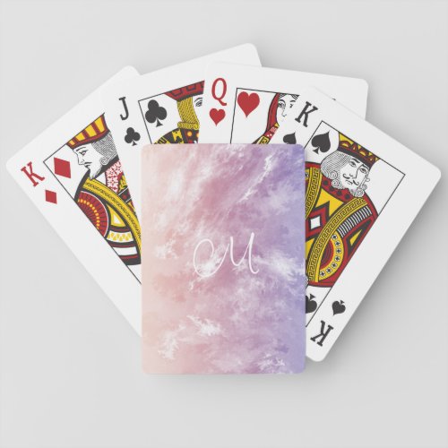 Frosted glass pink purple abstract monogrammed poker cards